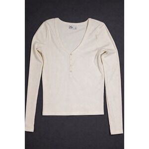 Hollister Ribbed Henley Long Sleeve‎ Top Cream White Size Small buttons